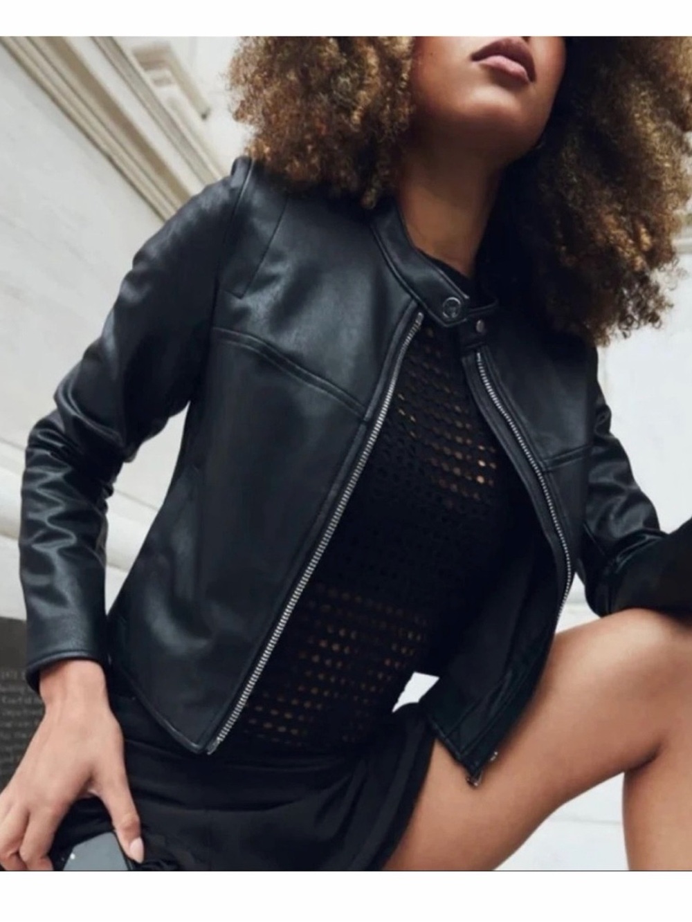SPANX Black Leather Moto Jacket